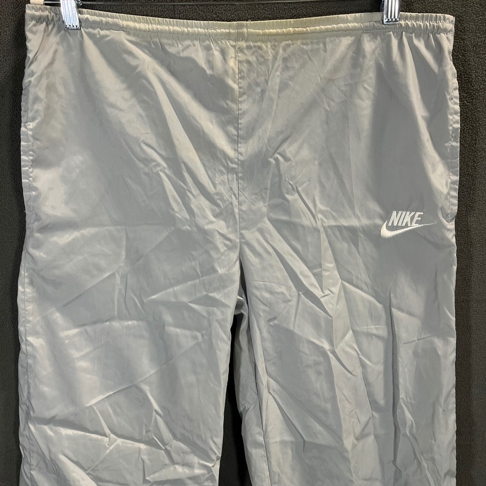 Vintage Nike Nylon Track Pants Mens Medium Grey Windbreaker Zipper Ankle Cuffs